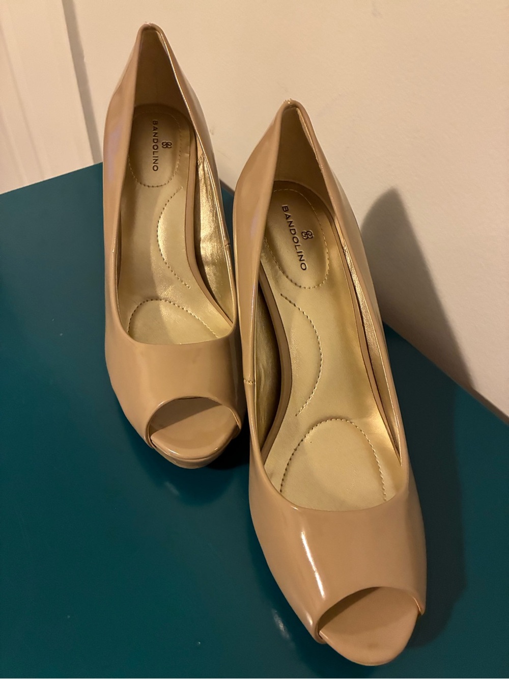 Bandolino Nude Patent Peep-Toe Heels